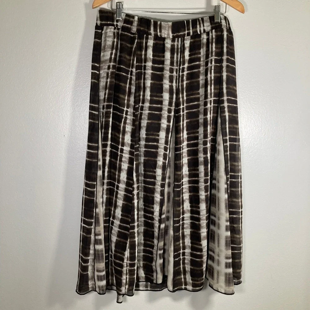Cato Womens XL Brown Cream Tie Dye Print Chiffon Midi Skirt Elastic Waist